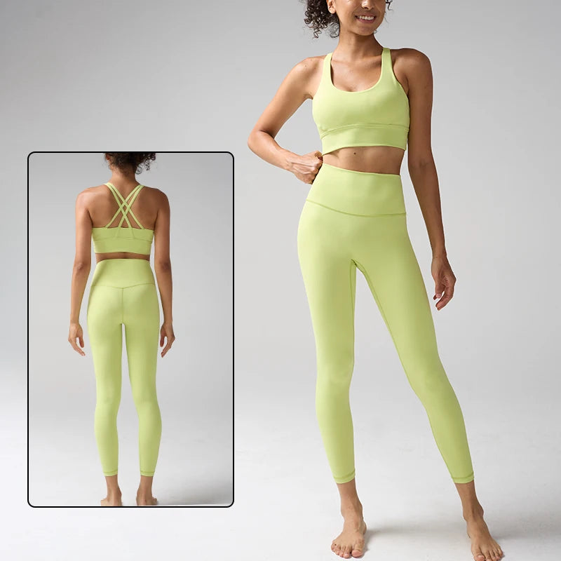 Women's Yoga Set Workout Set 2 Piece High Waist Yoga Leggings Sports Bra Gym Suit Activewear Sports Fitness Set Sports Suit - ATFH