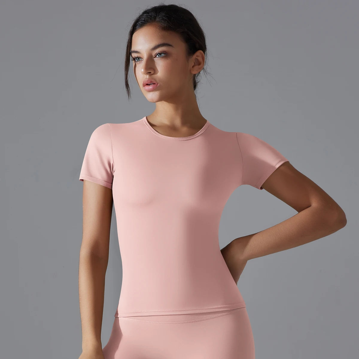 Women Running Sports T Shirt Summer Short Sleeve Round Neck Breathable Stretchy GYM Yoga Slim Fitness Active Top Tee - ATFH
