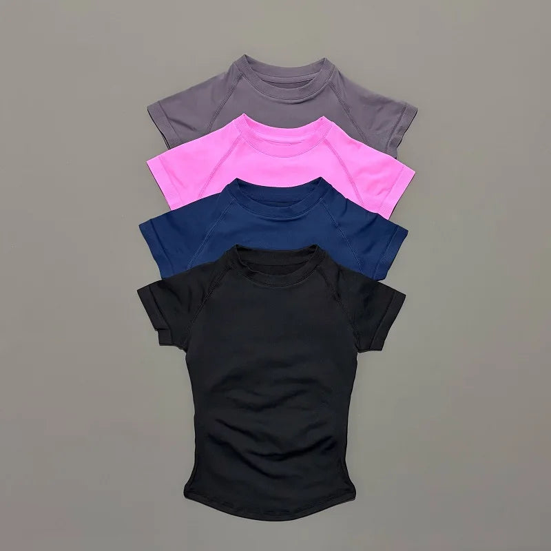 HISTELLO Sport Short Sleeve Top Seamless Yoga Leotard Clothing Women Running Sports T Shirt Workout Shirts Fitness Sports Vest - ATFH