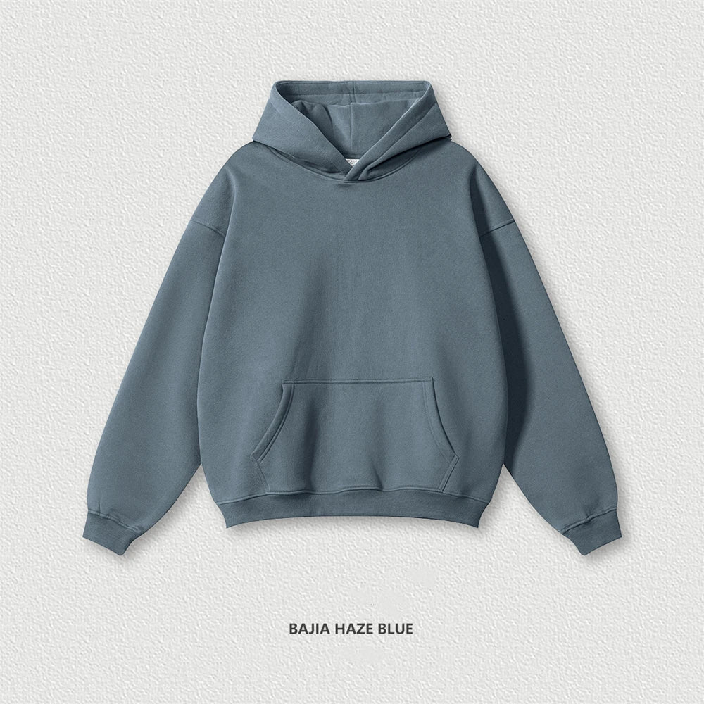 Autumn Winter Men 345gsm Fleece Hoodies Unisex Women Relax Fit Warm Solid Hooded Pullovers Sweatshirts HY0863 - ATFH