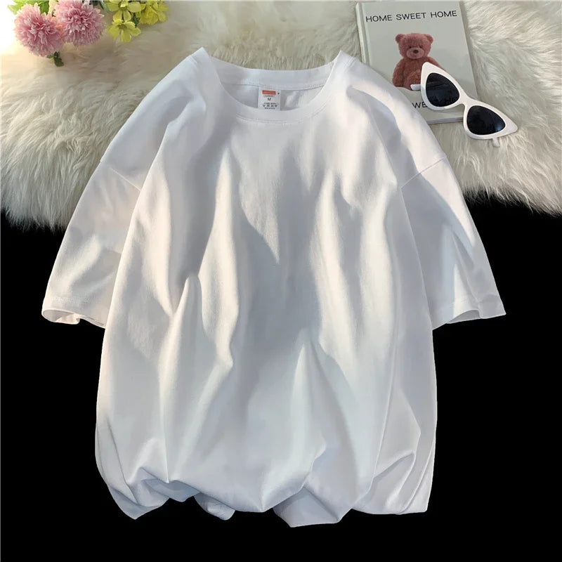 LEGIBLE Summer short sleeve T-Shirt Women Cotton Tee Shirt Loose Solid Basic Oversized T Shirt Women O-neck Tshirt Women - ATFH
