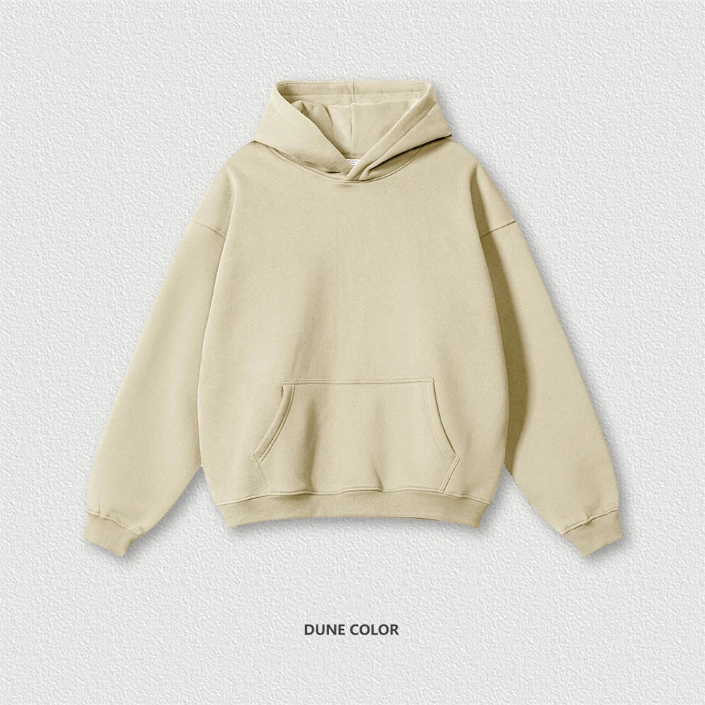 Autumn Winter Men 345gsm Fleece Hoodies Unisex Women Relax Fit Warm Solid Hooded Pullovers Sweatshirts HY0863 - ATFH
