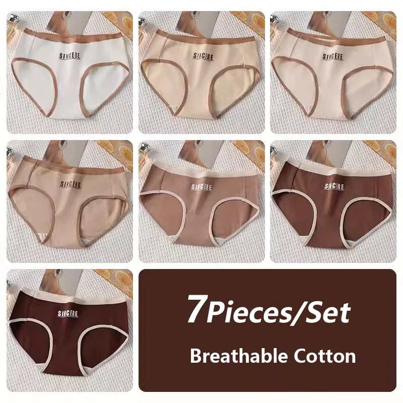 7PCS/Set Cotton Women Panties Breathable Underwear Week Pants Girls Briefs Solid Panty Underpants Sexy Low Waist Female Lingerie