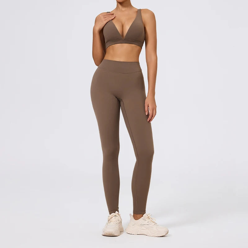 Hearuisavy Summer 2Pcs Women Sports Suit High Impact Push-Up Sports Bra Gym Yoga Tops Underwear High Waist Stretch Fitness Pants - ATFH
