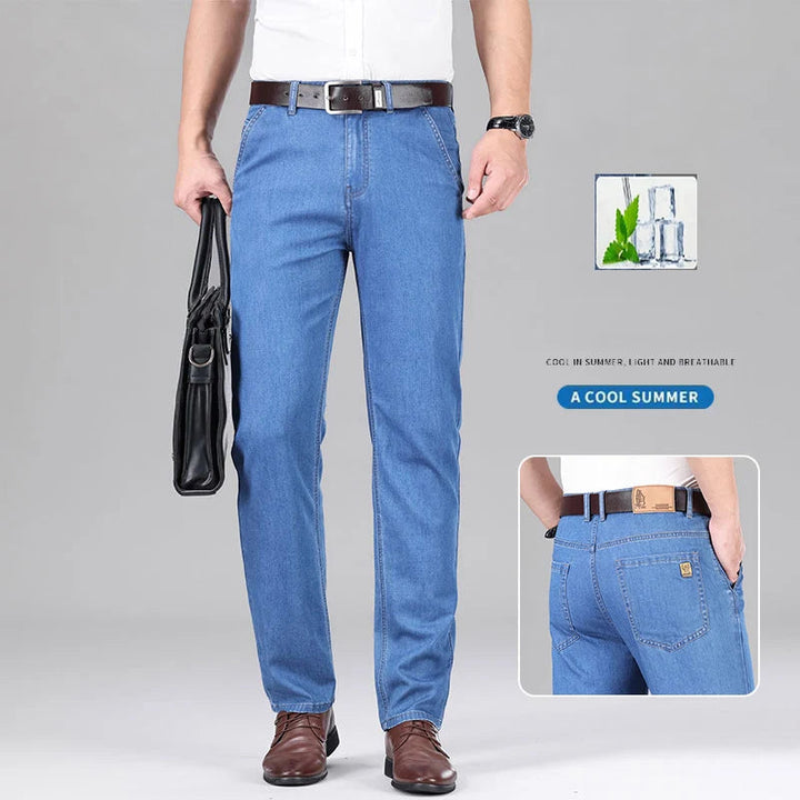 New Lyocell Fabric Jeans Men Summer Thin Business Straight Leg Loose Trousers Men's Casual Long Pants Large Size ATFH