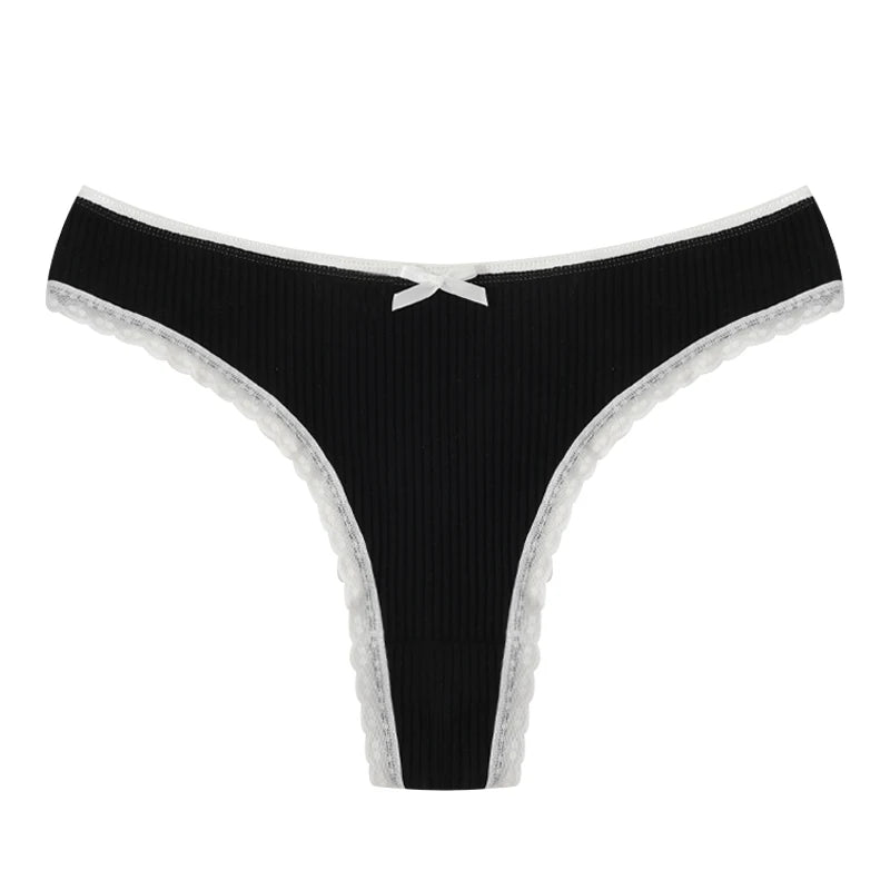 3PCS Sexy Low Waist Panties Women Lace Trim Solid Color Briefs M-XL Breathable Comfortable Lingerie Female Rib Cotton Underwear