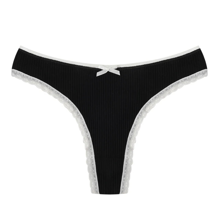 3PCS Sexy Low Waist Panties Women Lace Trim Solid Color Briefs M-XL Breathable Comfortable Lingerie Female Rib Cotton Underwear