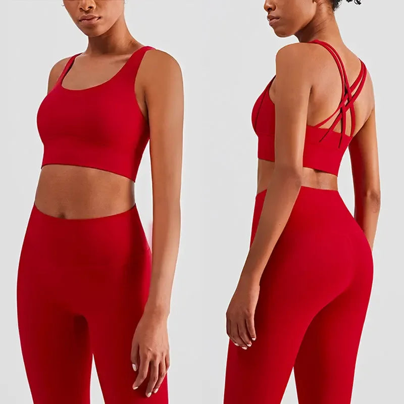 2 Piece Yoga Clothes Women's Tracksuit Athletic Wear Pilates Fitness Suit Gym Workout Push Up Clothes Sports Bra Leggings Suit - ATFH