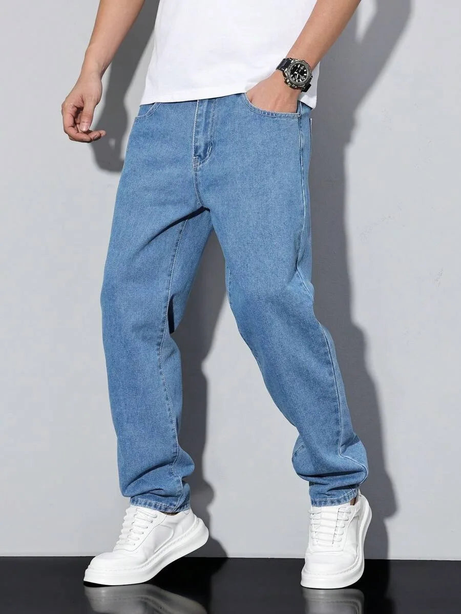 Men's straight-leg skinny jeans, straight and simple design, suitable for daily wear in all seasons ATFH
