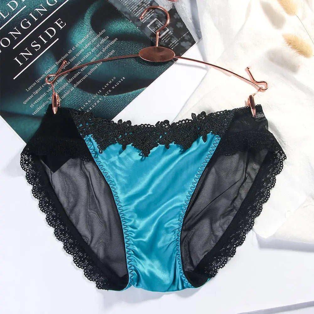 Solid Color Sumptuous Hollow Out Women Low-rise Net Lace Panties Briefs Underwear