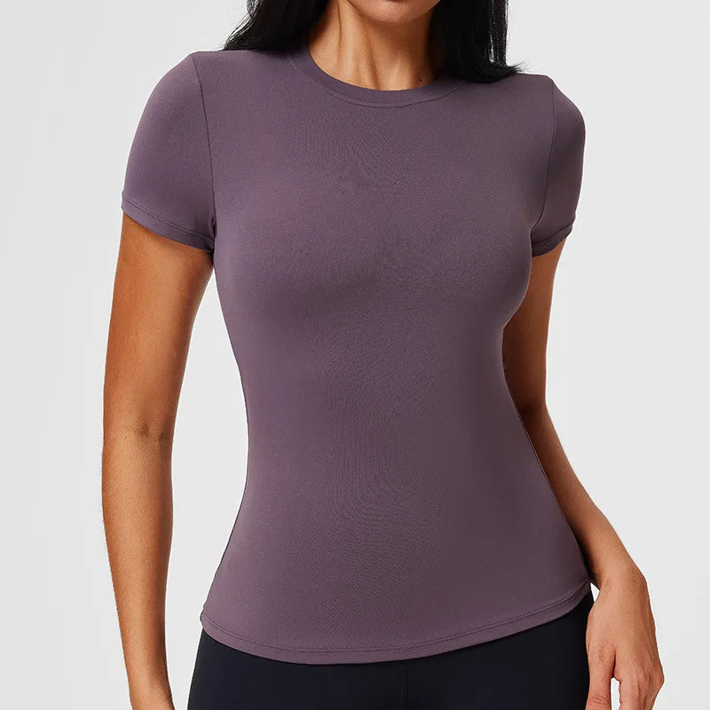 Women's Slim Fit Quick-Dry Sports Top Barely-There Feel Fitness Shirt for Running Yoga Short Sleeve Casual Cross-Border - ATFH