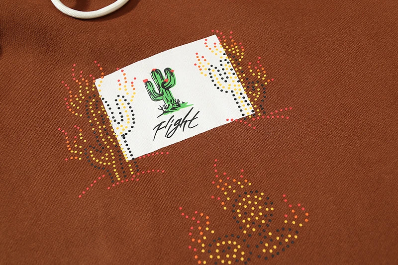 Cactus Jack Letter Brown Fleece Hooded Sweatshirts for Men High Street Baggy Casual Hoodies Unisex Oversized Pullover Hoody - ATFH