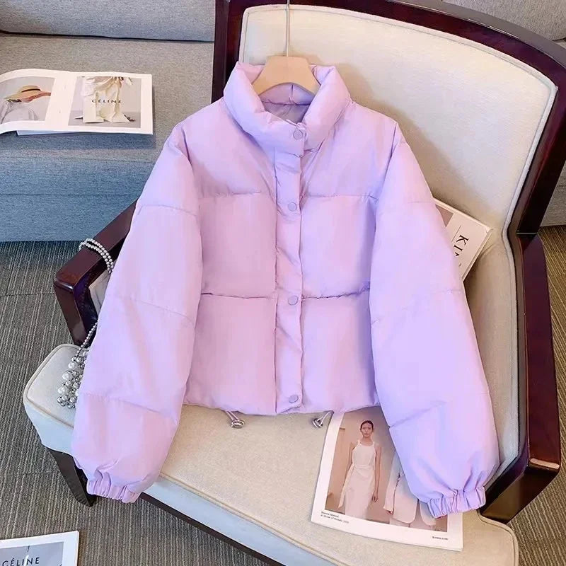 2025 New Korean Stand Collar Autumn Winter Coat Women Thickened Puffer Jacket Loose Parka Warm Cotton-padded Jacket Short Coats ATFH