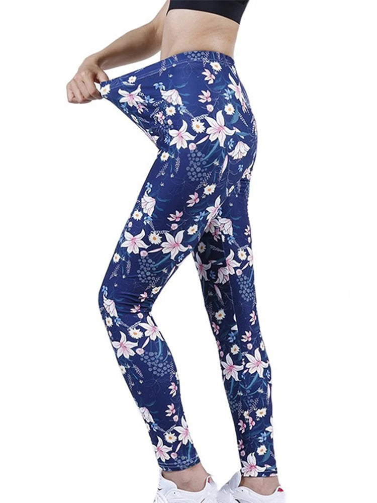 CUHAKCI Fashion Women Leggings Beautiful Leaf Floral Printing High Waist Jeggings Stretch Pant Sexy Hot Sale Clothing Mujer - ATFH