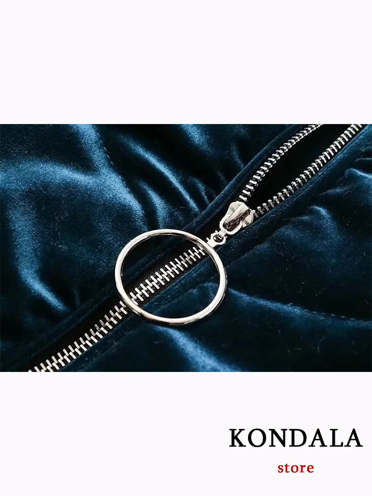 KONDALA Vintage Casual Women Jackets Solid O Neck Zipper Pocket Velvet Coats New Fashion 2023 Autumn Winter Thick Warm Outwears ATFH