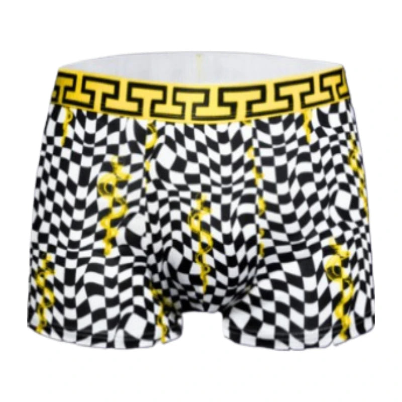 Mens Egyptian Gold Black Boxer Briefs Luxury Greek Key Pattern Party Rave Outfit Underwear for Trendsetters Cool Festival Shorts