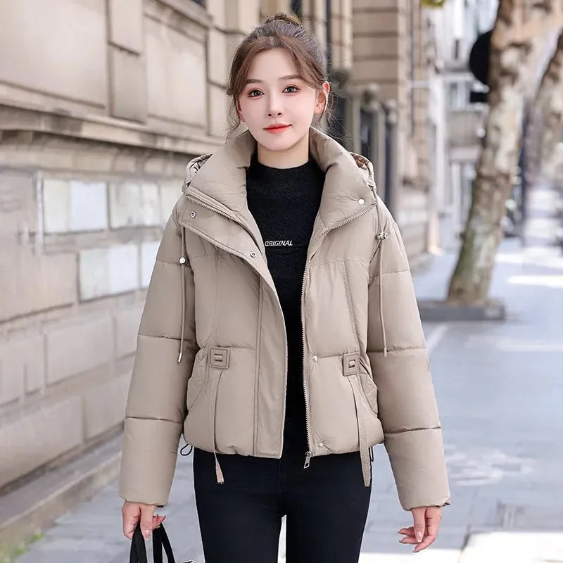 Down Coat Women Parkas Short Winter New Puffer Jackets High-End Warm Cotton Padded Coats Korean  Hooded Outwear Female Tops ATFH