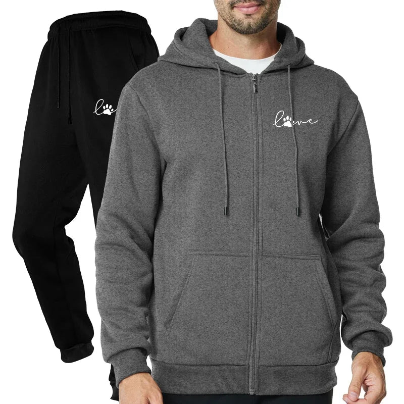 Mens Sportive Zipper Hoodie and Sweatpants Set for Men's Tracksuits - ATFH