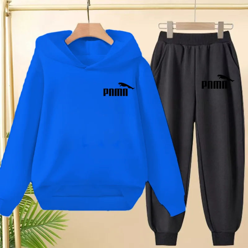 Leisure Children Hoodie Sportswear With Classic Prints Simple Elements Breathable Versatile Two-piece Set For Both Boy And Girl - ATFH