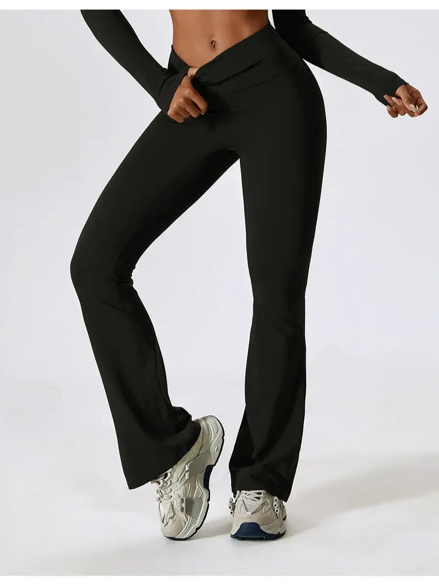 Flare Leggings Yoga Pants Women Bell-bottoms Yoga Trousers High Waist Fitness Pants Stretch Gym Casual Sports ATFH