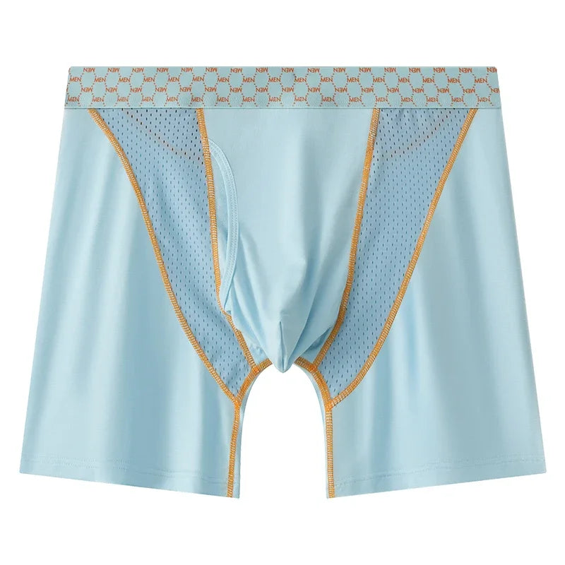 EUR Size Men's Boxer Shorts Underwear Ice Silk Mesh Breathable Panties Sexy U Bulge Pouch Mid-rise Long Leg Underpants Homme