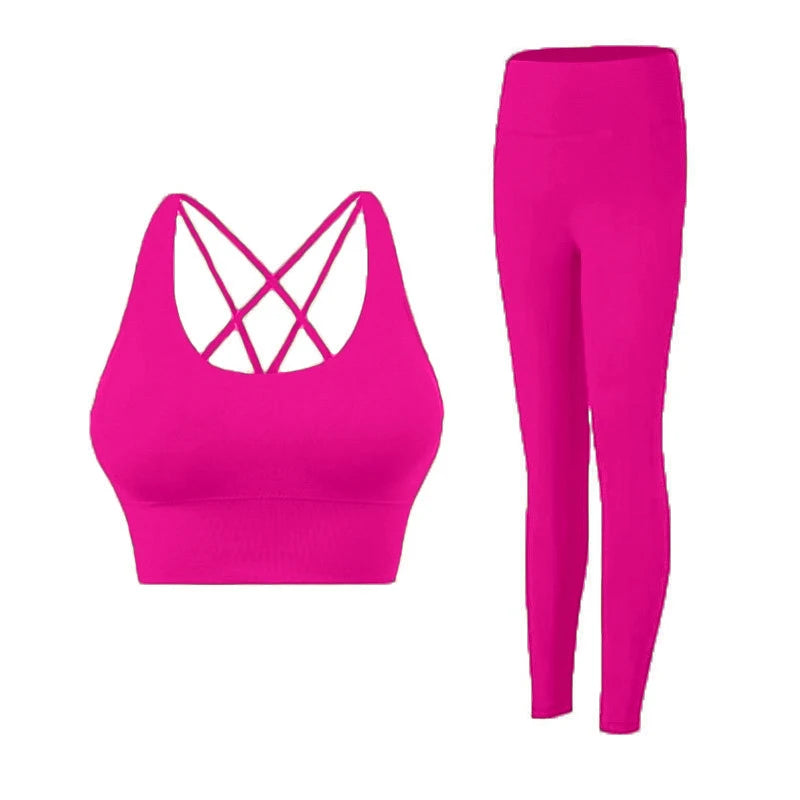 2 Piece Yoga Clothes Women's Tracksuit Athletic Wear Pilates Fitness Suit Gym Workout Push Up Clothes Sports Bra Leggings Suit - ATFH