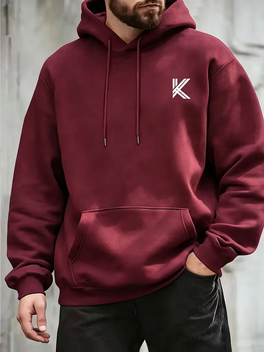 Autumn Winter Men Women Loose Hooded Sweatshirt Simple K Letter Chest Print Long Sleeve Pocket Hoodie Daily Streetwear Pullover