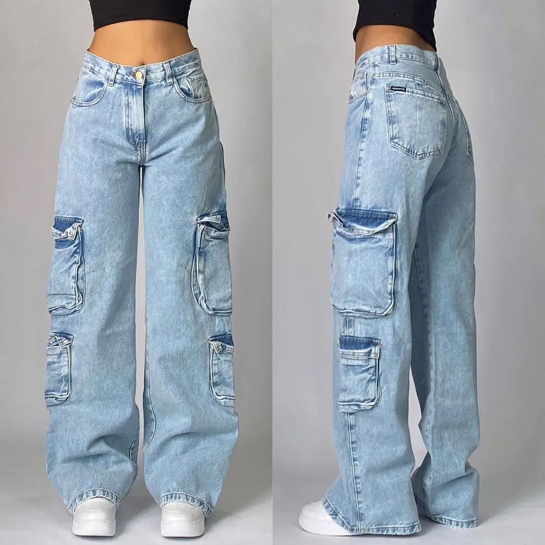 Y2K Harajuku New Punk Feng Shui Washing Old Baggy Jeans Female Streetwear Dance Popular Casual Joker High Waist Wide Leg Pants ATFH