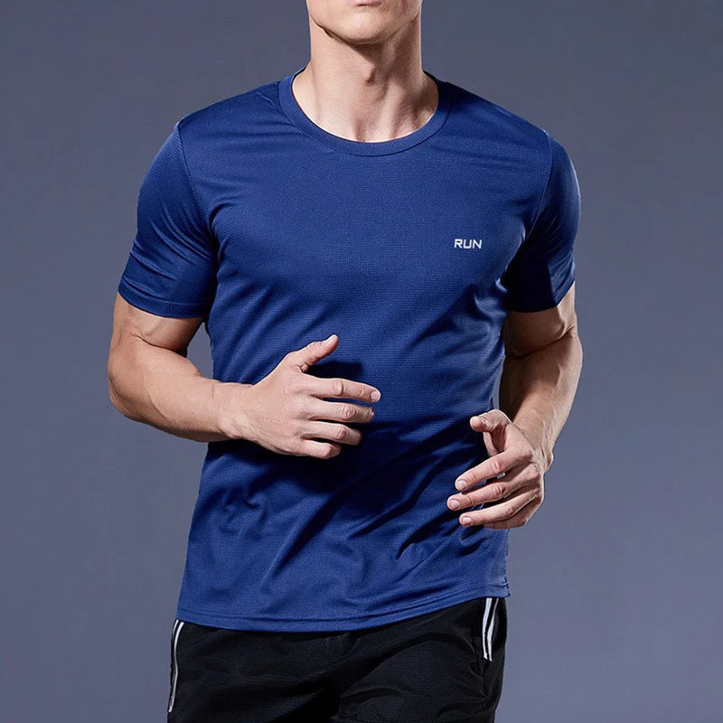 Men Short Sleeve Sport t Shirt Quick Dry Running t-Shirt Man Clothes Breathable Fitness Shirt Top Ice Silk Gym Football Jerseys