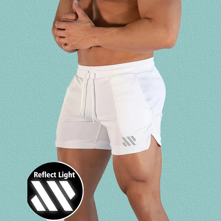 Men's quick drying sports shorts - reflective stripes, breathable and slim fit, suitable for running, jogging and gym workouts