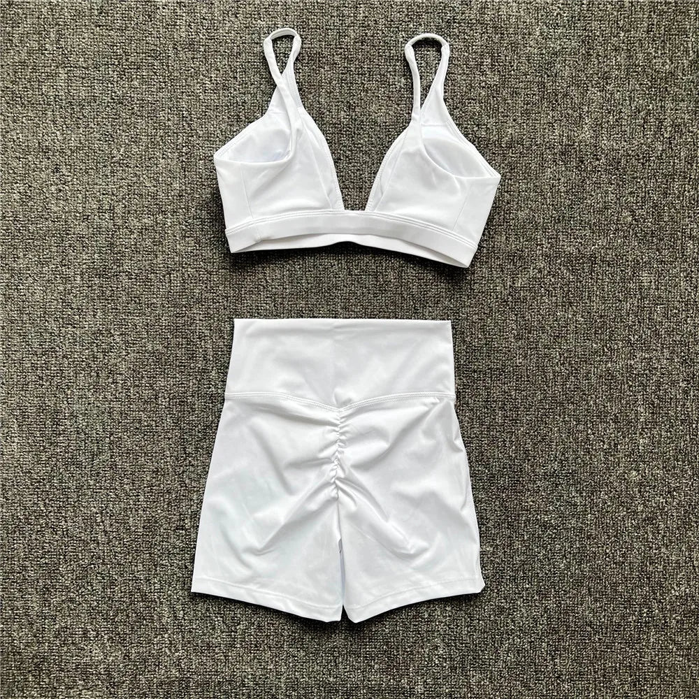 1/2PCS Contour Crop Sport Bra Women Yoga Sets Workout Gym Scrunch High Waist Fitness Push Up Shorts Running Avtive Suits XP187 - ATFH