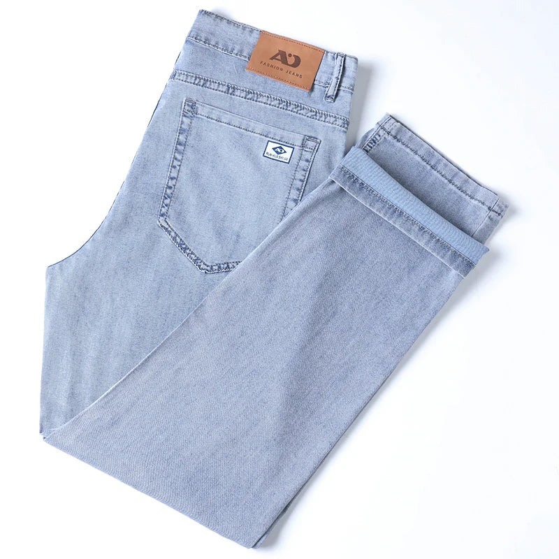 2026 Summer Ice Silk Thin Four Seasons Men's Jeans Loose Straight Wide Leg Pants ATFH
