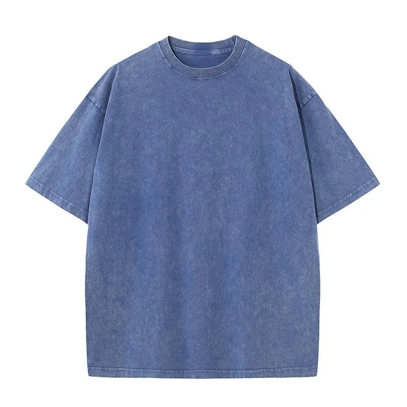 Washed T-Shirt 230G 100Cotton Solid Oversized Loose Fitness Mens Tee Tops Dropped Shoulders Short Sleeve Gym Bodybuilding Shirts ATFH