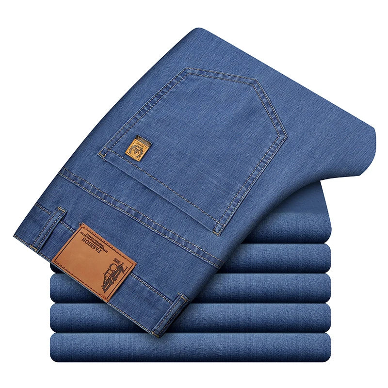 Modal Fabric Summer Thin Men's Jeans Straight Business Fashion Comfortable Breathable Male Brand Clothing Denim Trousers ATFH