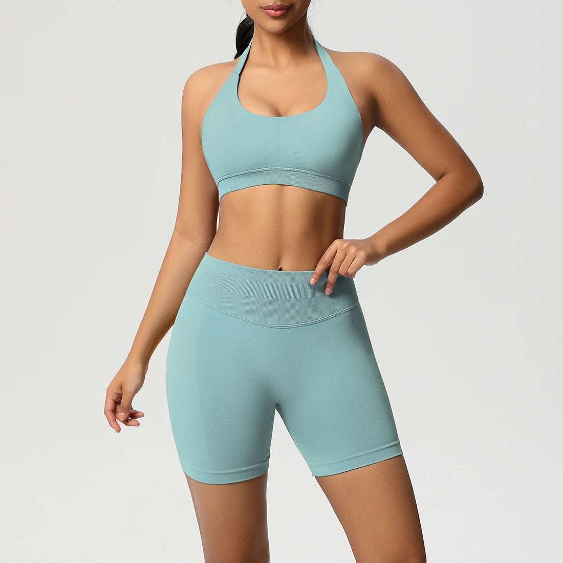 2PCS Sportswear Woman Sports Yoga Set Gym Clothes Yoga Suits For Women Tracksuits Sports Shorts Crossover Bra Gym Leggings - ATFH