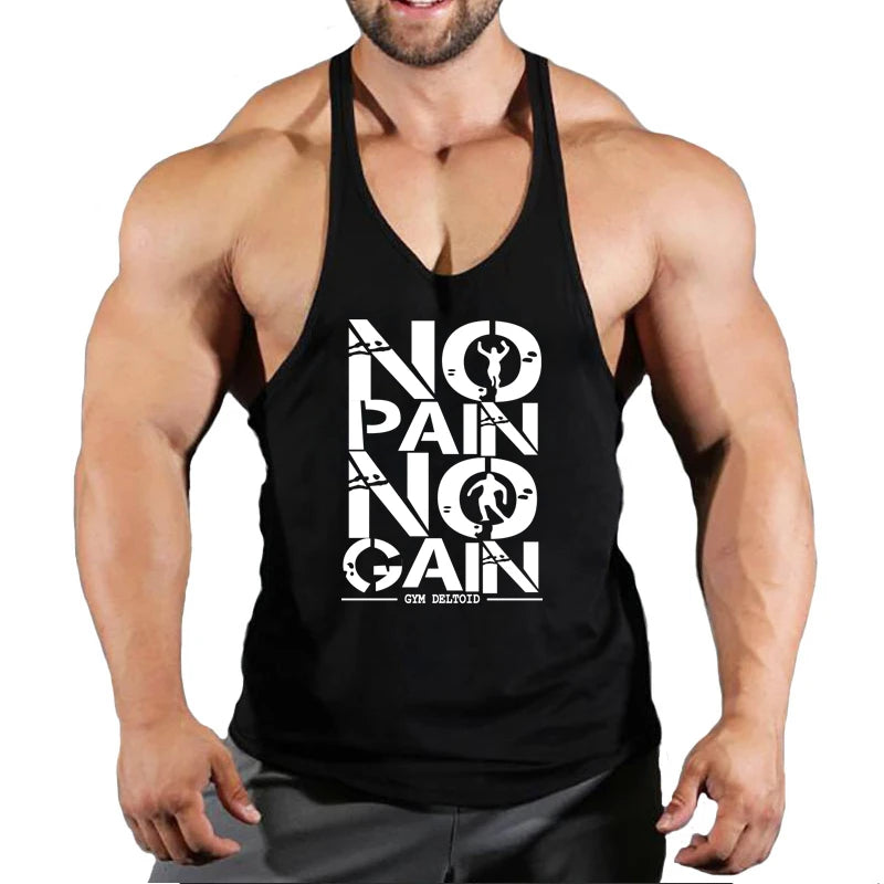 Hot Sale Gym Cotton Singlets Canotte Bodybuilding Stringer Tank Top NO PANI NO GAIN Fitness Shirt Muscle Guys Sleeveless Tanktop