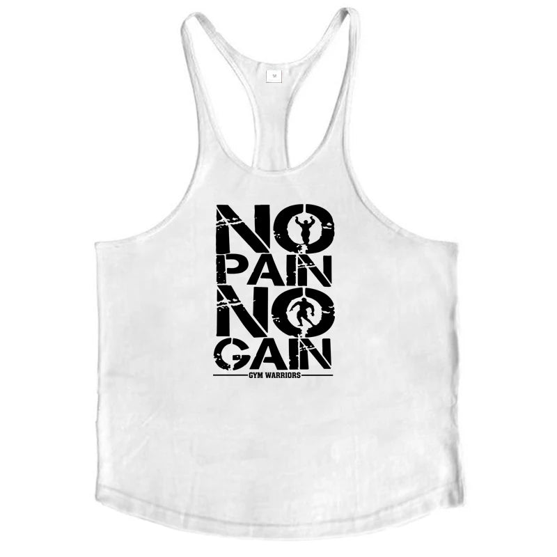 NO PAIN NO GAIN Workout Gym Clothing Bodybuilding Stringer Tank Top Men Cotton Vest Y Back Sleeveless Shirt Sports Singlets