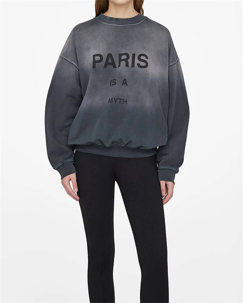 New North America Style Women Sweatshirt Paris Round Neck long Sleeve Spring Autumn Sweatshirt Female New 100% Cotton Women Tops - ATFH