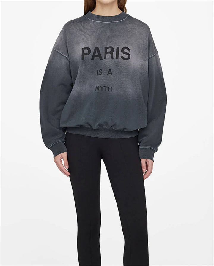 New North America Style Women Sweatshirt Paris Round Neck long Sleeve Spring Autumn Sweatshirt Female New 100% Cotton Women Tops - ATFH