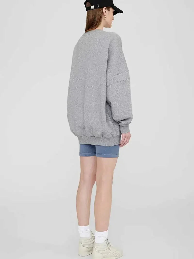 embroidery color blocked women Sweatshirt long sleeve round neck over-sized sweatshirt female autumn winter - ATFH