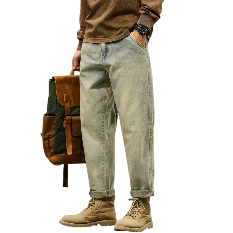 Men's 95% Cotton Jeans High Quality Loose Harem Pants Fashion Baggy Casual Outdoor Work Denim Pants Brand Men's Clothing ATFH
