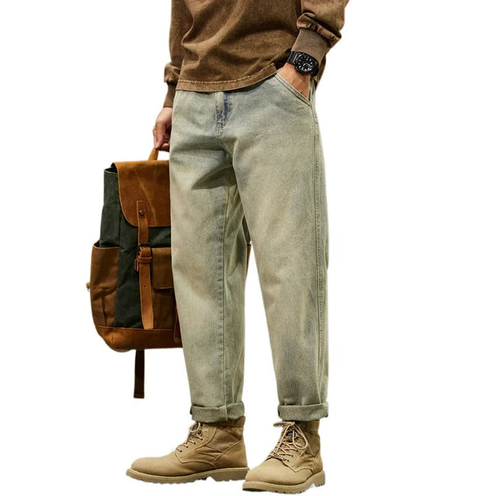 Men's 95% Cotton Jeans High Quality Loose Harem Pants Fashion Baggy Casual Outdoor Work Denim Pants Brand Men's Clothing ATFH