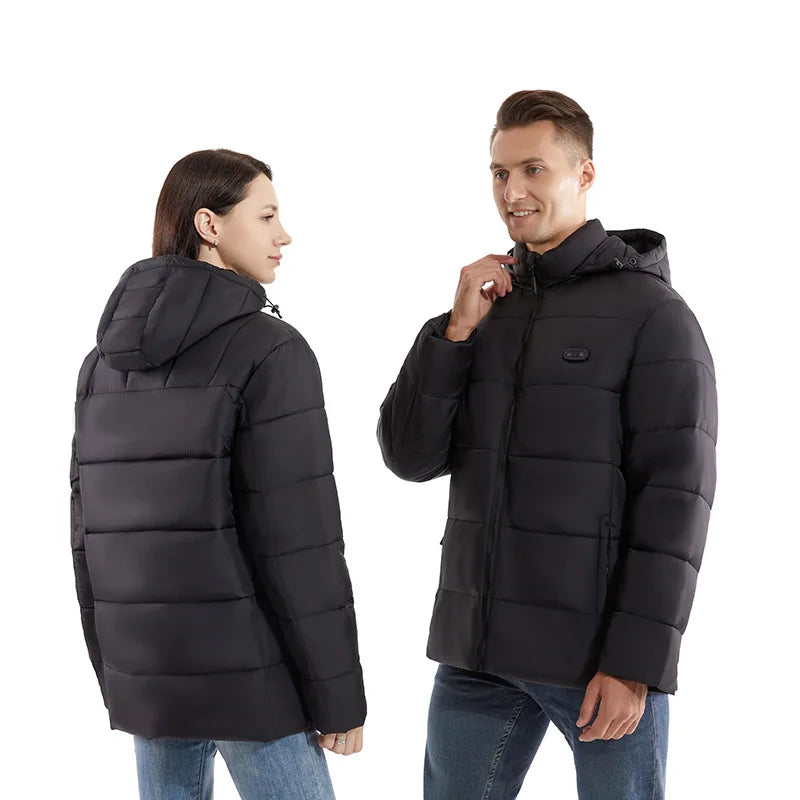 USB Heated Hooded Jacket Men 8 Heating Zones Dual Control 3 Gears Adjustable Washable Winter Warm Thermal Coat Outdoor Travel