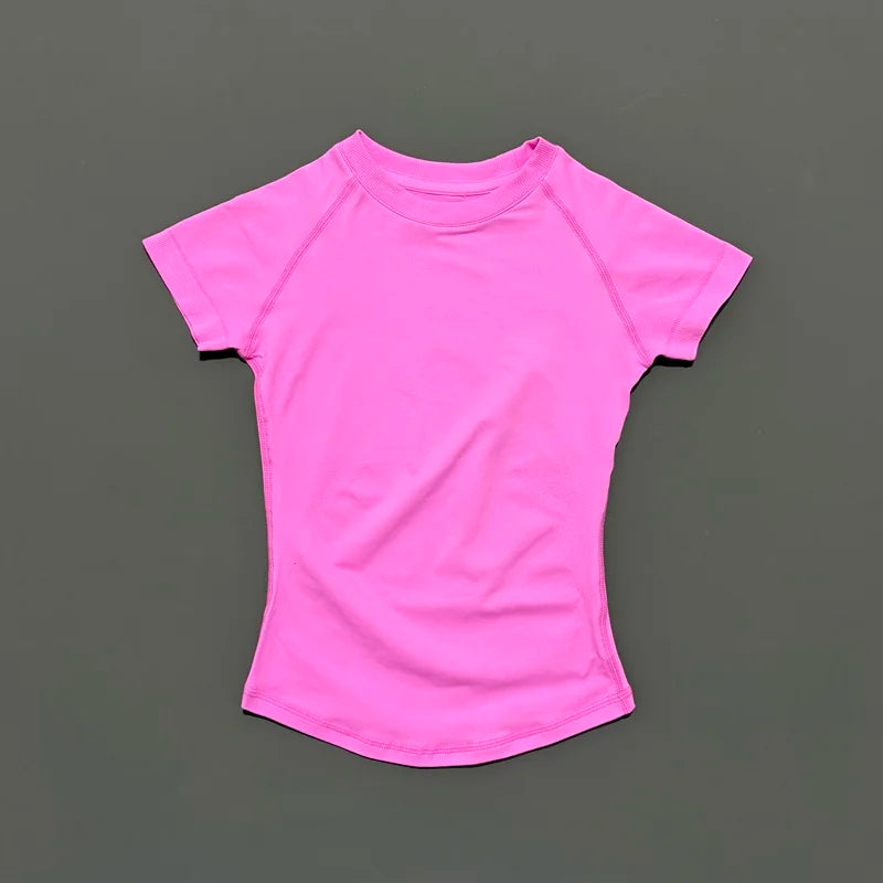 HISTELLO Sport Short Sleeve Top Women Gym Yoga Top Workout Clothes Sports T Shirt Fitness Activewear Running Tight Tops - ATFH