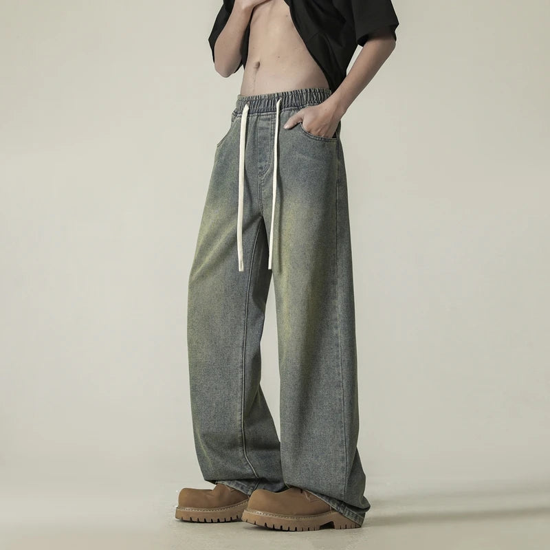 full length men's oversize y2k black big boys jeans for man washed straight leg casual loose wide baggy pants Men trousers denim ATFH