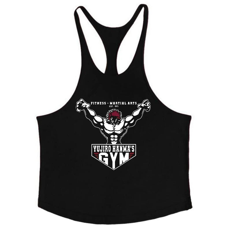 Anime Baki Hanma Print Stringer Tank Top for Men Y-Back Vest Muscle Training Undershirt Athletic Tops Gym Workout Bodybuilding