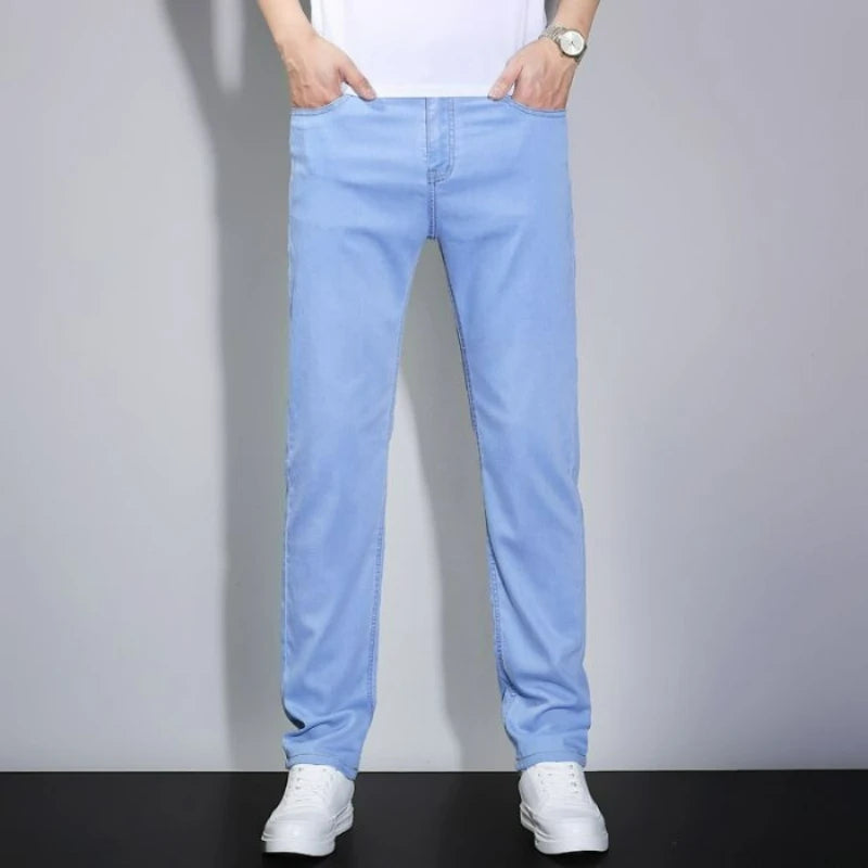 New Business Men's Jeans Summer Casual Straight Stretch Fashion Classic Lightweight Versatile Work Denim Trousers Male Clothing ATFH