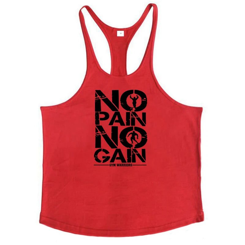 NO PAIN NO GAIN Workout Gym Clothing Bodybuilding Stringer Tank Top Men Cotton Vest Y Back Sleeveless Shirt Sports Singlets