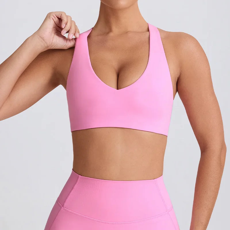 Naked Feel Quick-Dry Yoga Set Strappy Sports Bra & Seamless Leggings for Women Outdoor Gym Workout Activewear - ATFH