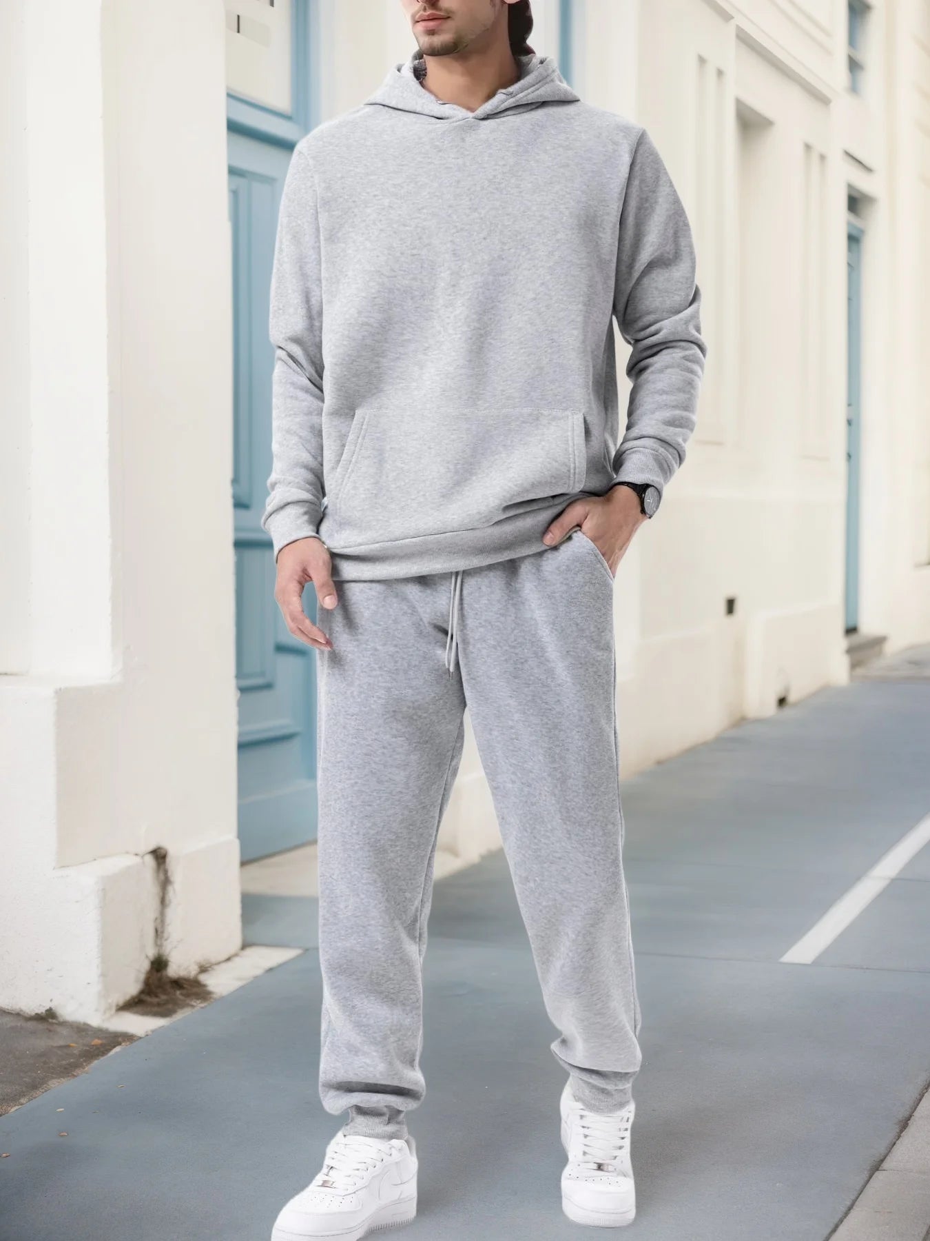 2025 Men's Autumn and Winter New Solid Color Hoodie+pants Two-piece Set Fashionable Casual Sports Set Size S-3XL Men's Tracksuit - ATFH